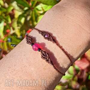 super pełnia rubin i agat w makramie bransoletki regulowane brązowe mikro