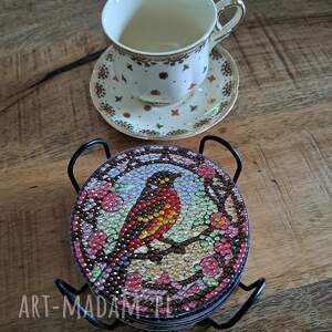 zestaw podkładek pod kubki, haft, haft diamentowy, rękodzieło