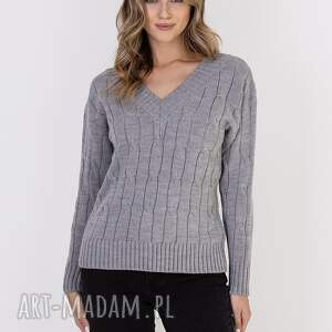 swetry sweter w warkoczowy wzór - swe316 szary mkm, bez zapięcia