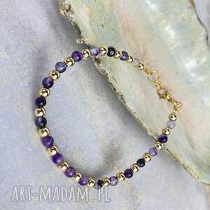 pozłacana bransoletka z agatami i złocistym hematytem c1117, fiolet