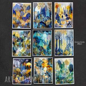 magiczny las - zestaw 9 grafik 13x18 cm, ilustracje, prezent, grafiki