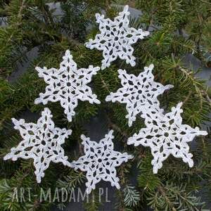dekoracje świąteczne srebrne gwiazdki gęsto plecione zestaw 6szt, śnieżynki
