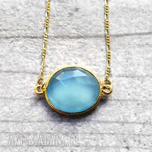 handmade naszyjniki 925/18k chalcedon aqua pozłacany łańcuszek