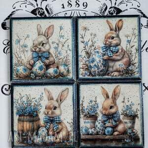 ozdobne podkładki z zajączkami decoupage, farmhouse vintage
