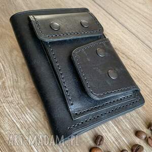handmade czarny portfel na bilon ze skóry ręcznie uszyty