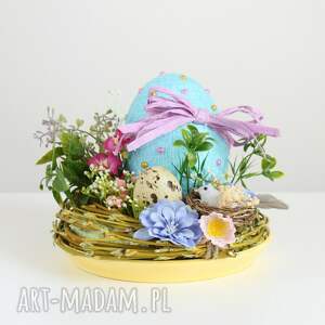 handmade dekoracje wielkanocne wielkanocny stroik niebieskie jajko