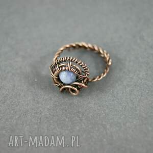 angelit regulowany pierścionek z miedzi wire wrapping niej biżuteria
