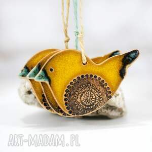 Żółte ptaszki - wiosenne ozdoby, ceramiczne ptaki, sikorki