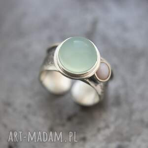 srebrny pierścionek z agatem agua i opalem różowym/ rozmiar 17 prezent dla niej
