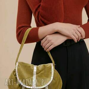 torebka damska retro cekiny oliwkowa aksamitna handmade - wymiary 32cm na19cm