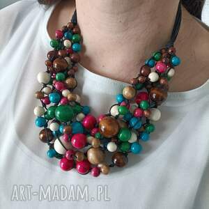 landrynki drewniany naszyjnik z małych koralików, kolorowe korale, masywne