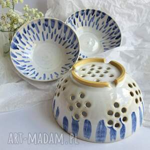 handmade ceramika durszlak ceramiczny i dwie miski