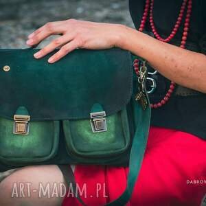 VANDA L. Skórzana torba postarzana skóra naturalna zamsz ZIELENIE