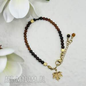 Bransoletka z granatem Liść klonu, Srebro 925 w złotym pokryciu