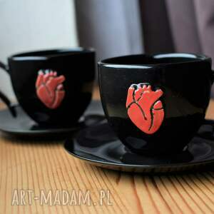 handmade ceramika filiżanki ceramiczne z sercem na walentynki 2x270ml