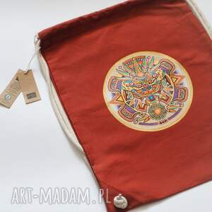 ręcznie malowany worek plecak z bawełny organicznej etno, organiczna torba
