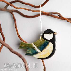 dekoracje świąteczne sikorka ceramiczna szkliwiona ceramiczny ptaszek, ptaszek