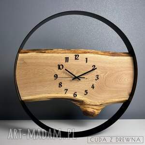 drewniany zegar ścienny w metalowej obręczy średnica 50 cm 100