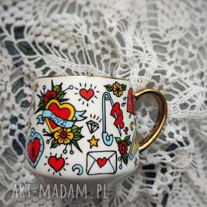 kubki ręcznie malowany kubek serce tattoo dzień kobiet prezent