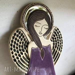dekoracje anioł ceramiczny - pula lavanda, prezent, ślub aniołek, lawendowy