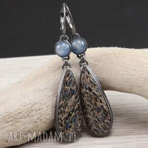 agat palmowy kianit i srebro - kolczyki 1969a agatem