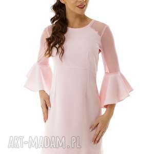 sukienka szerokimi rękawami i tiulowymi wstawkami różowa 021