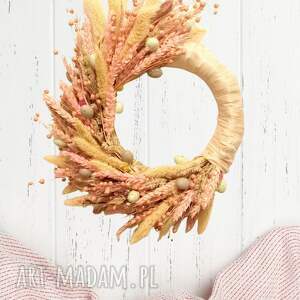 wianek pastelowy poranek - pudrowy róż, krem i satyna, beż ecru dekoracje