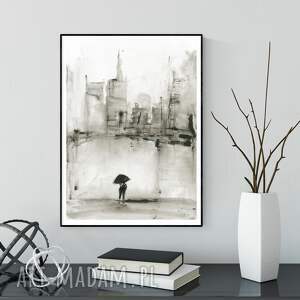 obraz A3 namalowany ręcznie, minimalizm, abstrakcja czarno-biała