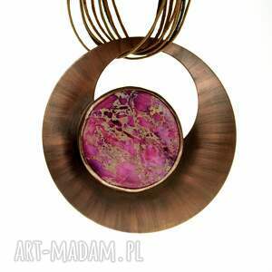 handmade naszyjniki miedziany naszyjnik z różowym jaspisem c625