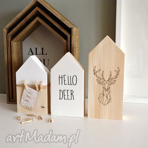 ręczne wykonanie dekoracje 3 domki drewniane hello deer