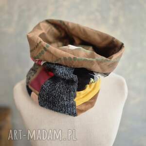 komin miękki patchworkowy kolorowy uniwersalny damski, cieply