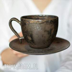 handmade ceramika filiżanka ciemne złoto & srebro 220ml