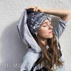 Srebrno szara czapka Popiel, artystyczne nakrycie głowy no6