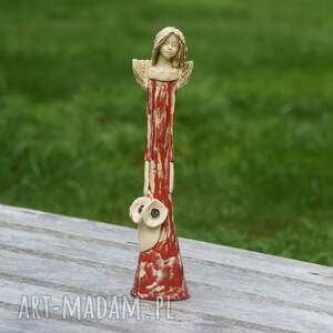 handmade ceramika anioł ceramiczny z makami