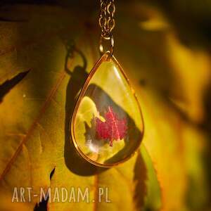 jesienny naszyjnik, biżuteria z listkiem klonu (naszyjnik handmade, rękodzieło)