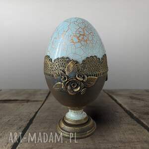 Dekoracyjne, błękitne jajo z różami 15cm