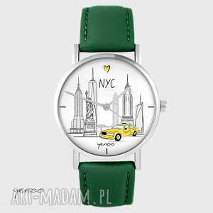 zegarek - new york skórzany, zielony, bransoletka prezent
