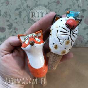zestaw korków do wina lis kot, ceramika