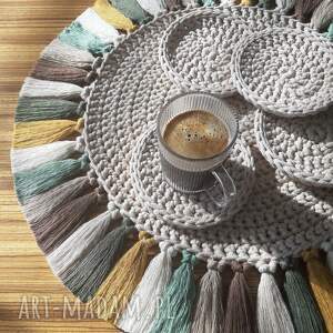 KOMPLET SZNURKOWYCH PODKŁADEK, podkładki na stół, dekoracja stołu