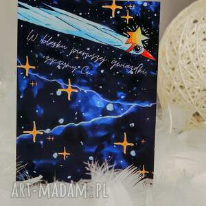 ręcznie robiona, zabawna kartka świąteczna z pierwszą gwiazdką, humorystyczny