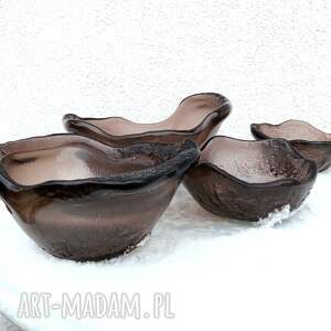 komplet 4 misek ze szkła brązowego - szkło float, ręcznie formowane, fusing