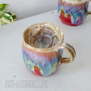 ręczne wykonanie ceramika handmade ceramiczny kubek z koniem wewnątrz - opal red - ok