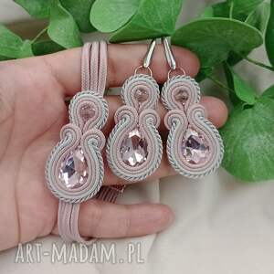 komplet biżuterii sutasz na wesele, kryształowa biżuteria zgaszony róż, brudny