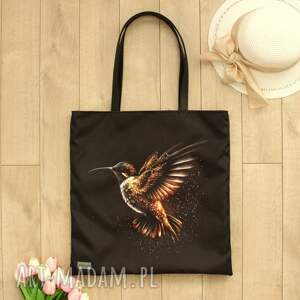 duża torba shopper z kolibrem, torebka ptakiem ptaki kolibry