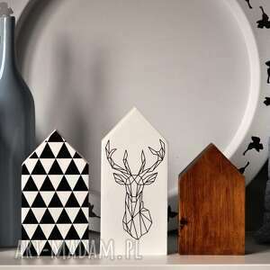 dekoracje 3 domki z jeleniem, domek, trójkąty, skandynawski