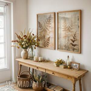 zestaw plakatów 2cz 30x40 cm paproć w odcieniach ziemi set229, plakaty natura