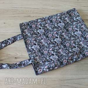 handmade torba bawełniana - szare kwiaty