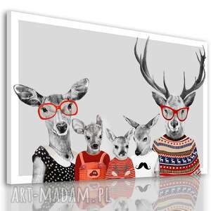 nowoczesny obraz drukowany na płótnie - 120x80 cm rodzina jeleni czerwonymi