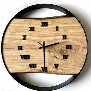 hand made zegary unikatowy zegar w metalowej obręczy z drewnianą 40 cm cyfry (pełna