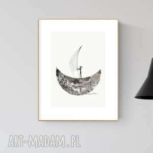 grafika A4 malowana ręcznie, abstrakcja, styl skandynawski, grafika czarno-biała